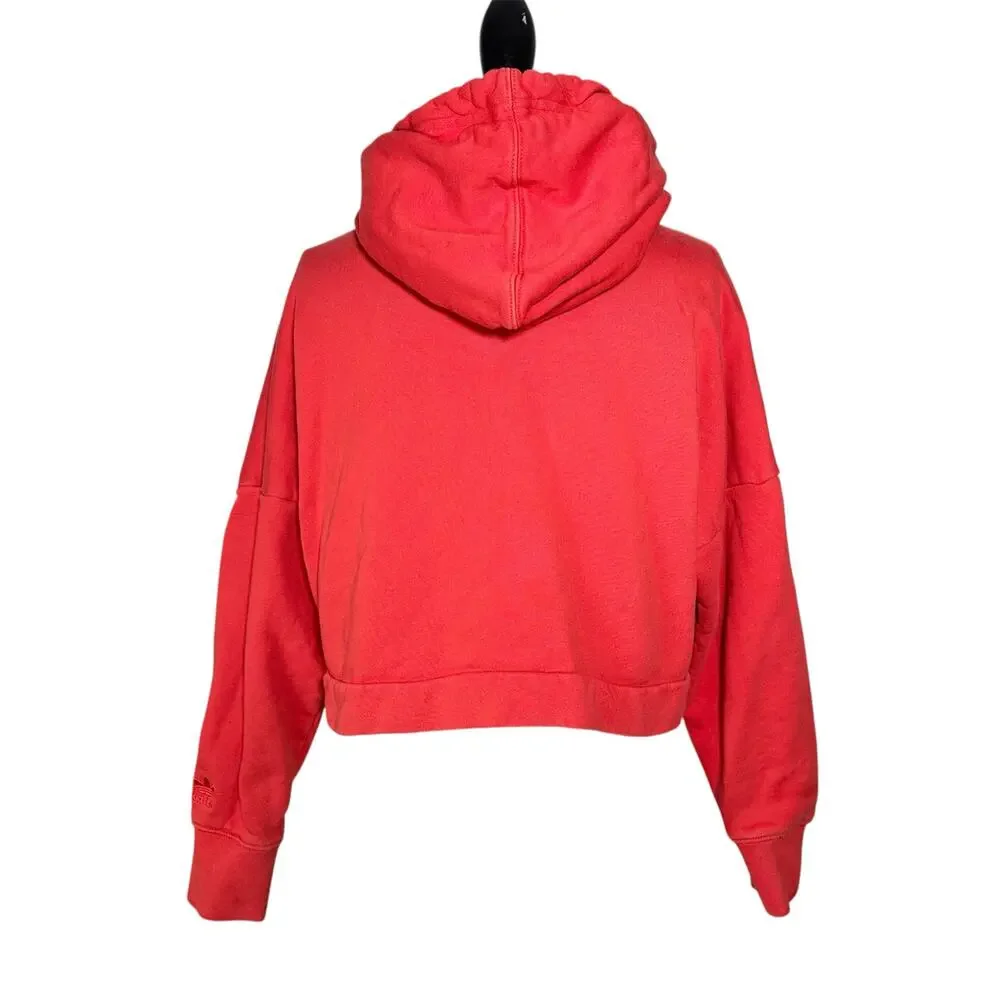adidas | Women | Red White Big Trefoil Cropped Sporty Hooded Sweatshirt | Small - Picture 3 of 15